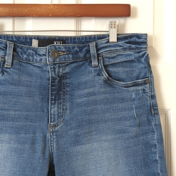 Kut from the Kloth Sophie Medium Wash High Rise Cut Off Denim Bermuda Shorts 12 - Picture 2 of 11